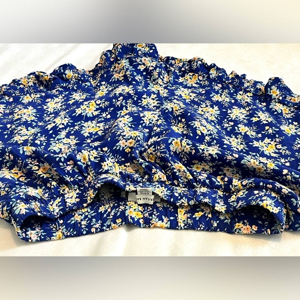 American Eagle Outfitters Blue Floral Elastic Waist Ruffle Shorts Size Small - Picture 16 of 16